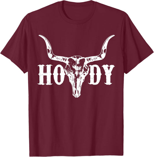 Howdy Cowboy Cowgirl Rodeo Horse Riding Texas Southern T-Shirt - T-Shirt | Maroon