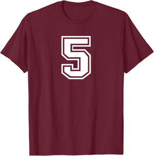 Number #5 Sports Team T-Shirt - T-Shirt | Maroon