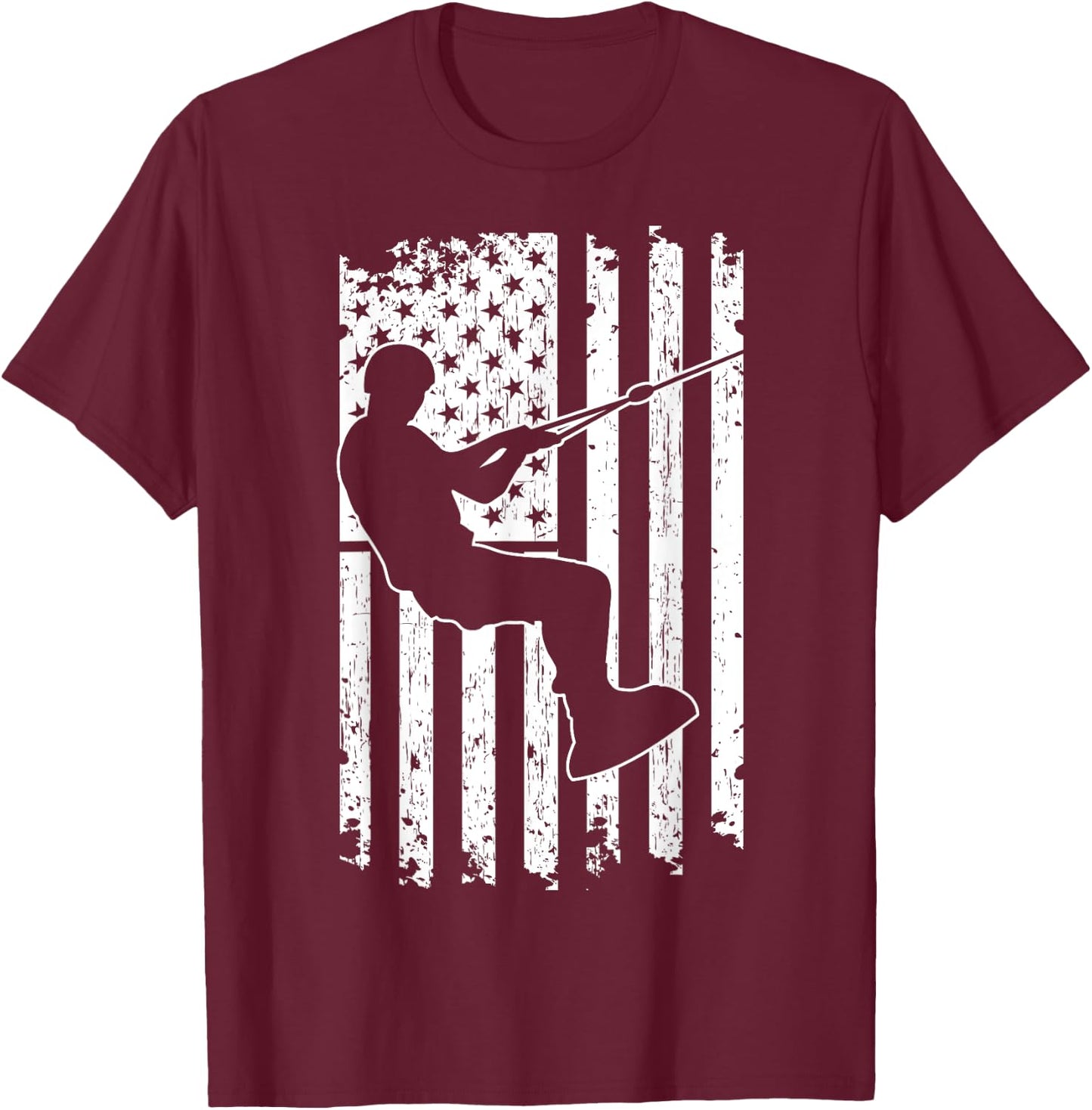 Wakeboarding Silhouette USA Flag Waterskiing Wakeboarder Kids Men T-Shirt - T-Shirt | Maroon