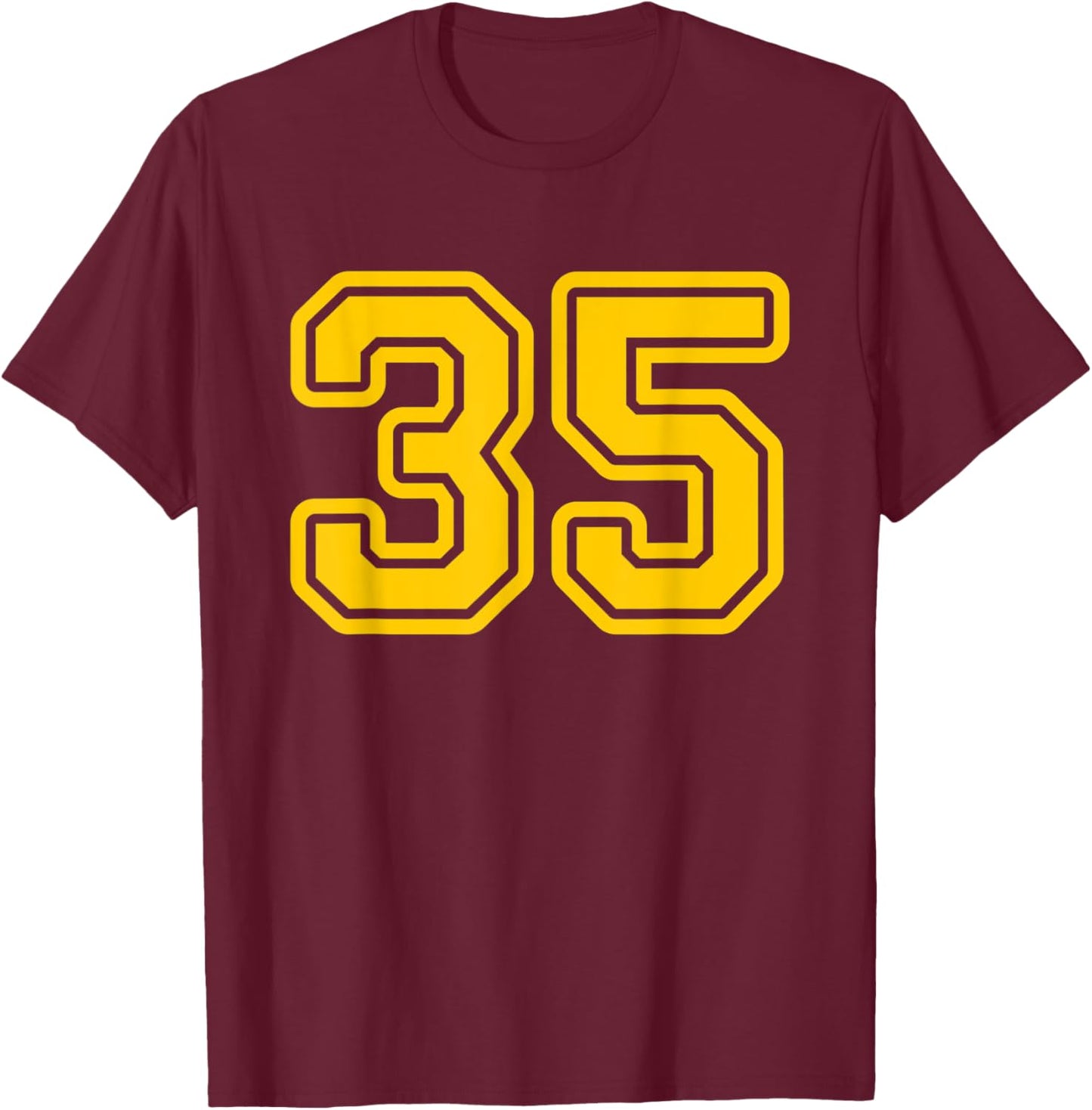 Jersey #35 Golden Yellow Sports Team Jersey Number 35 T-Shirt - T-Shirt | Maroon