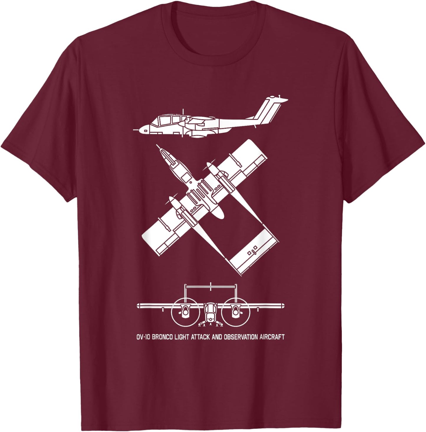 OV-10 Bronco American Plane Cutout Silhouette T-Shirt - T-Shirt | Maroon