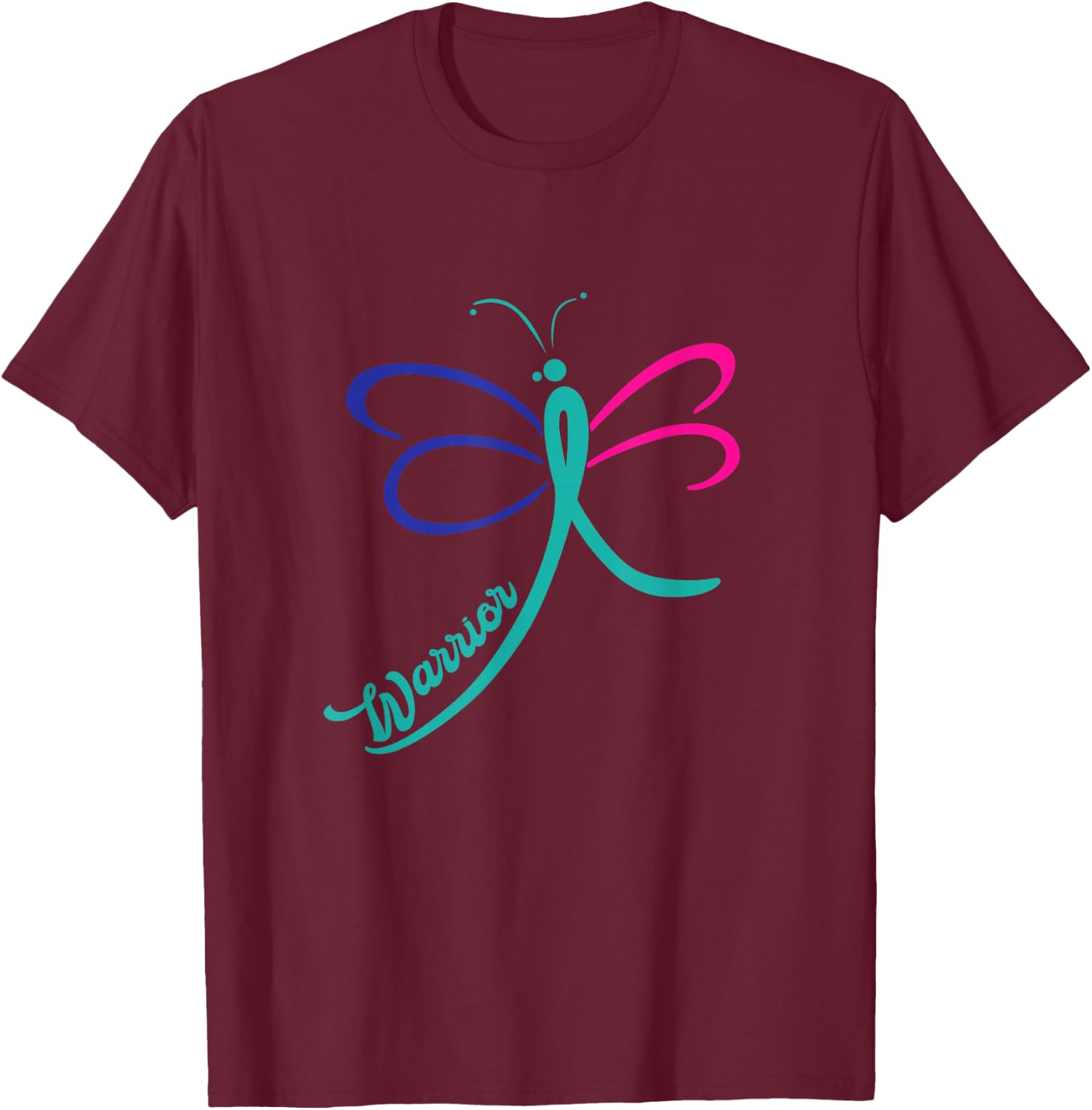 Warrior Thyroid Cancer Butterfly Band Awareness T-Shirt - T-Shirt | Maroon