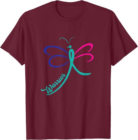 Warrior Thyroid Cancer Butterfly Band Awareness T-Shirt - T-Shirt | Maroon