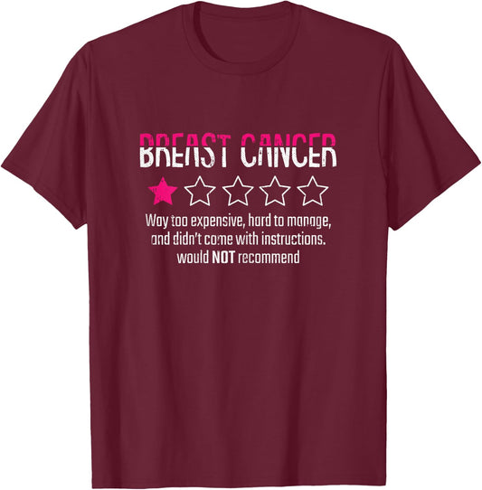 1 Star Rating Breast Cancer Awareness Funny Fighter T-Shirt - T-Shirt | Maroon