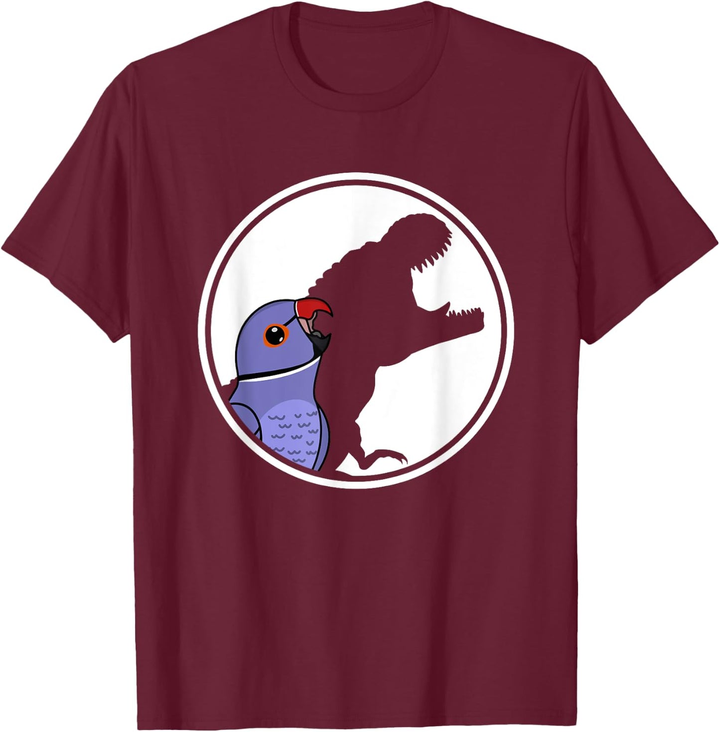 Parrot & T Rex Shadow I Violet Indian Ringneck T-Shirt - T-Shirt | Maroon
