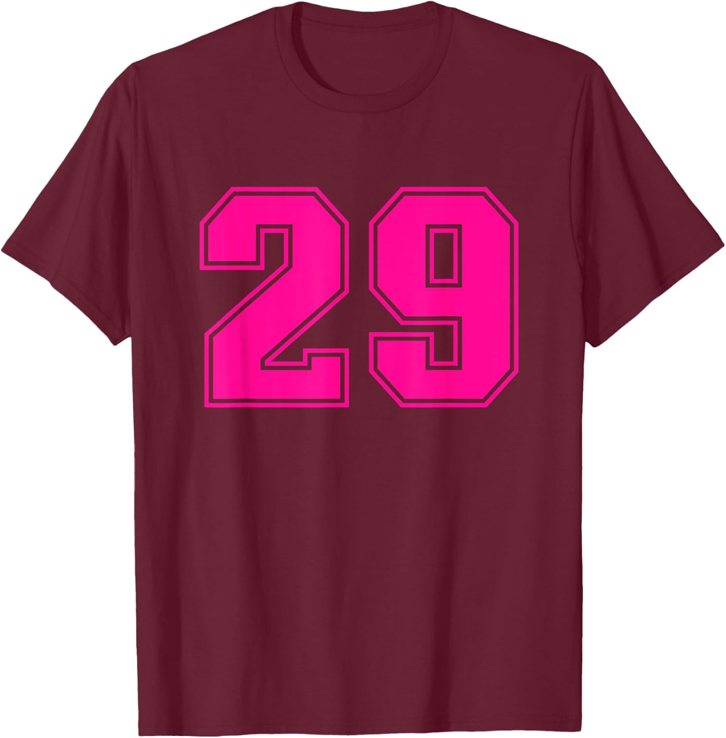 Number #29 Pink Sports Team Varsity Number T-Shirt - T-Shirt | Maroon