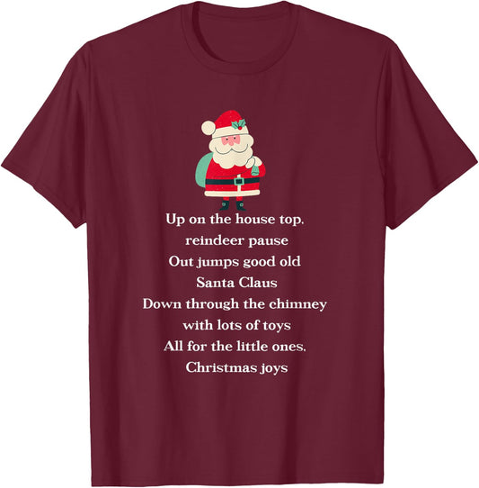Up On The Housetop Christmas Carol Music Song Santa Xmas T-Shirt - T-Shirt | Maroon