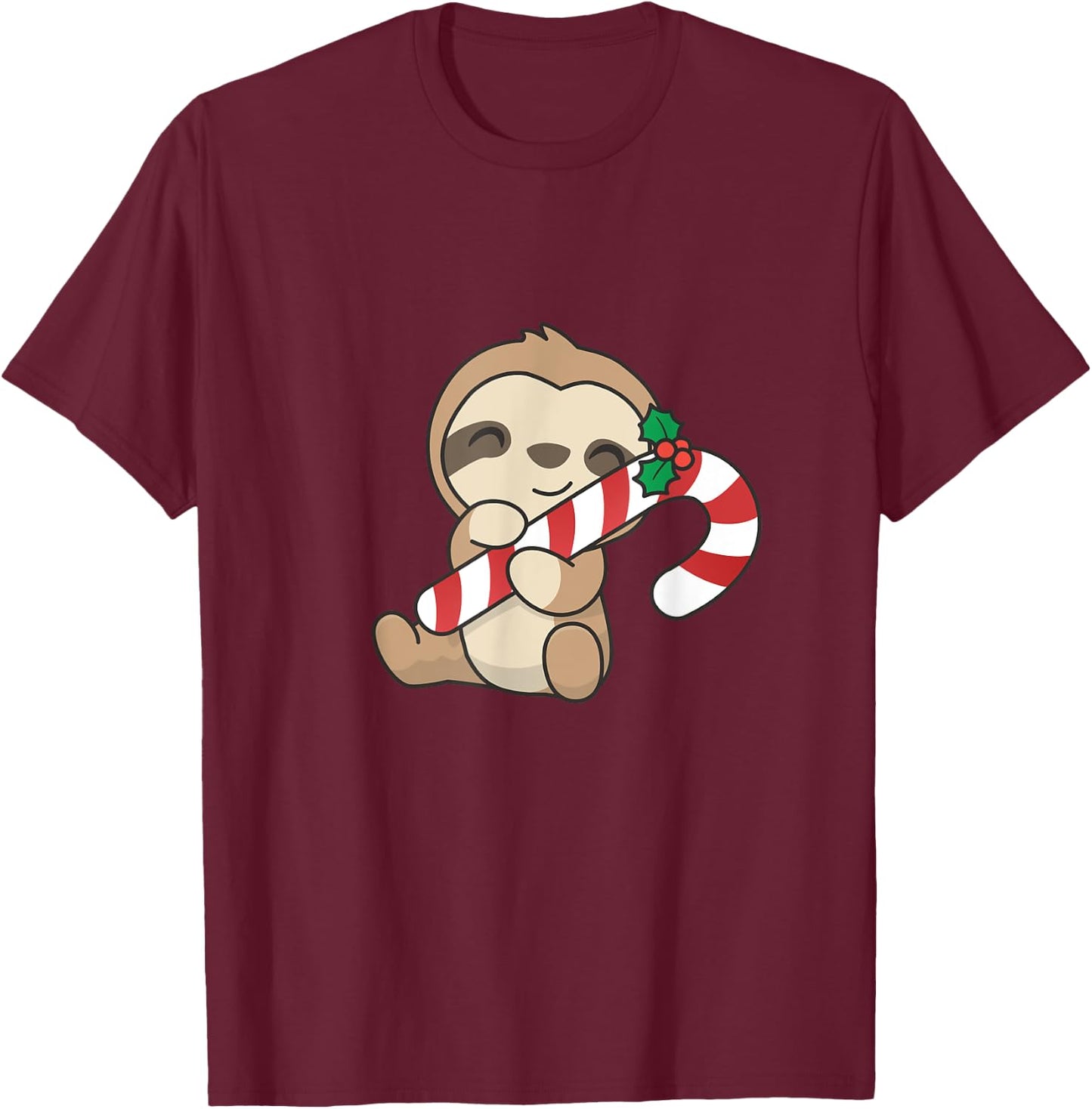 Sloth Christmas Candy Cane Cute Sloth T-Shirt - T-Shirt | Maroon