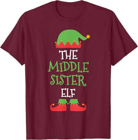 I'm The Middle Sister Elf Christmas Family Matching Group Gi T-Shirt - T-Shirt | Maroon