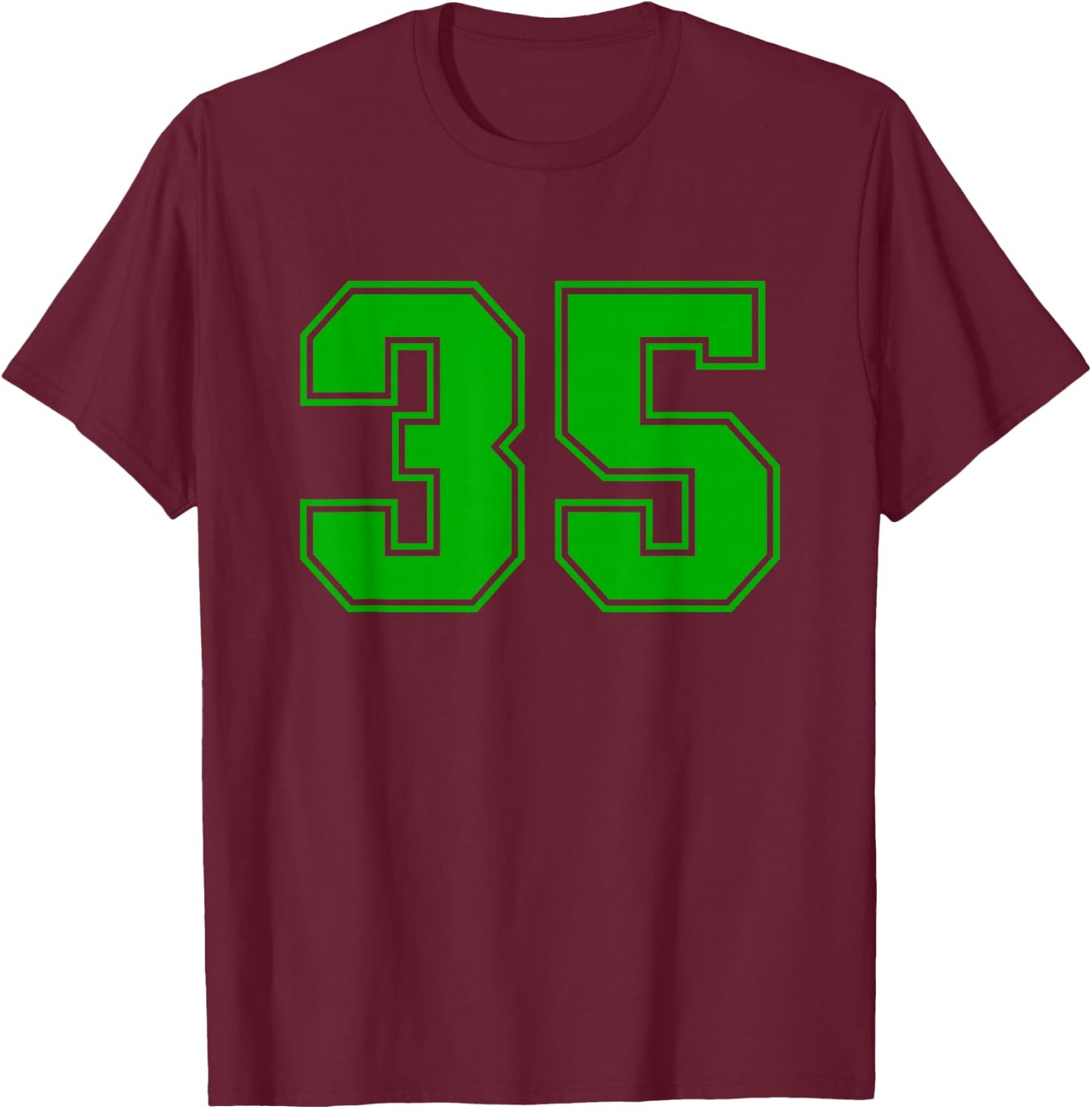 Number #35 Green Sports Team Varsity Number T-Shirt - T-Shirt | Maroon