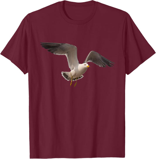Elegant Seagull Bird In Flight Photo Portrait Artwork Design T-Shirt - T-Shirt | Maroon
