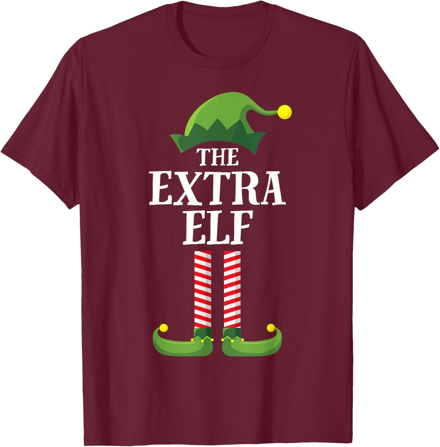 Extra Elf Matching Family Group Christmas Party Funny Elf T-Shirt - T-Shirt | Maroon