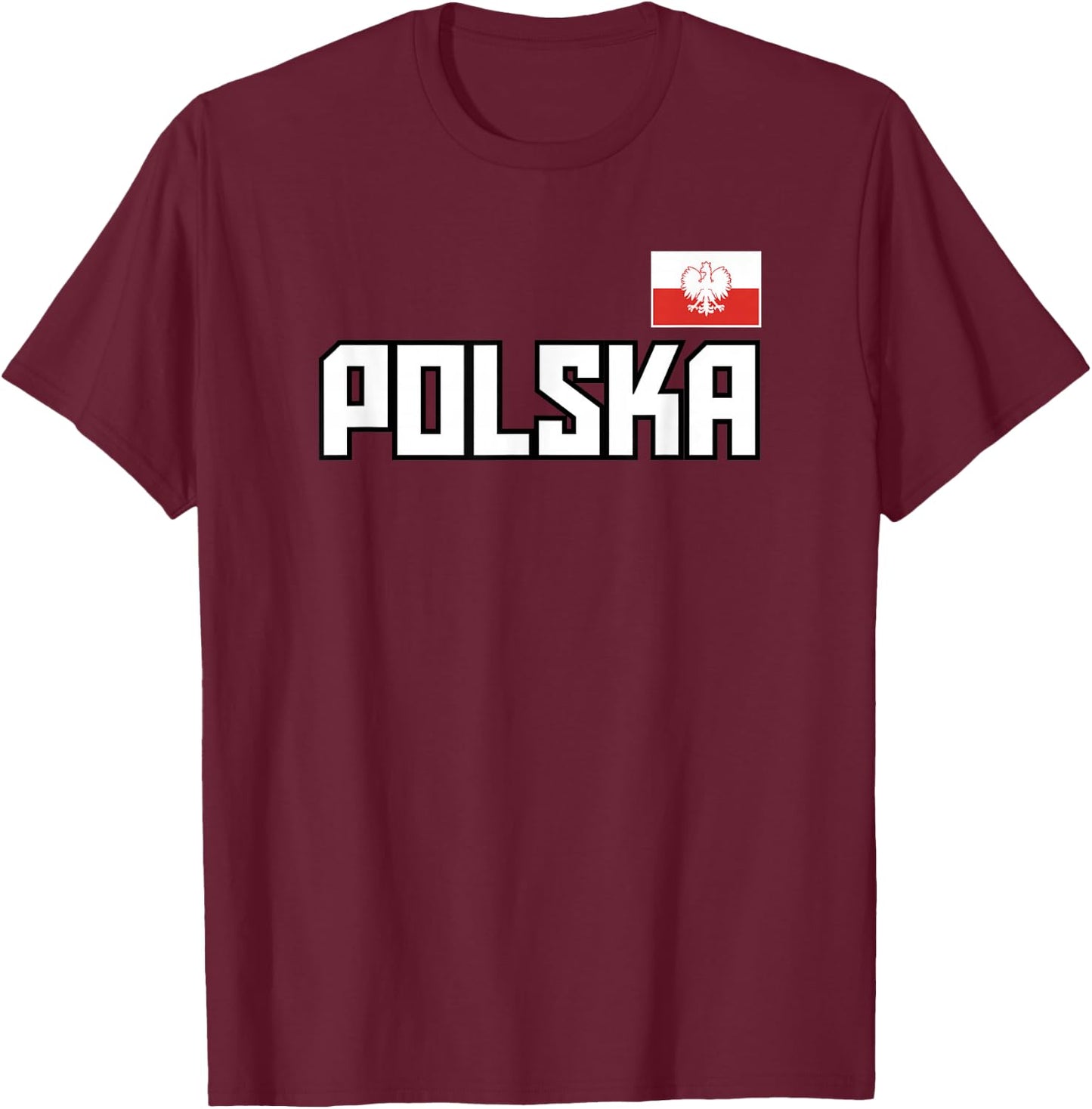 Polska Flag Poland Polish Pride Athletic Style Country T-Shirt - T-Shirt | Maroon