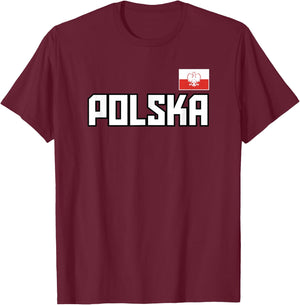 Polska Flag Poland Polish Pride Athletic Style Country T-Shirt - T-Shirt | Maroon