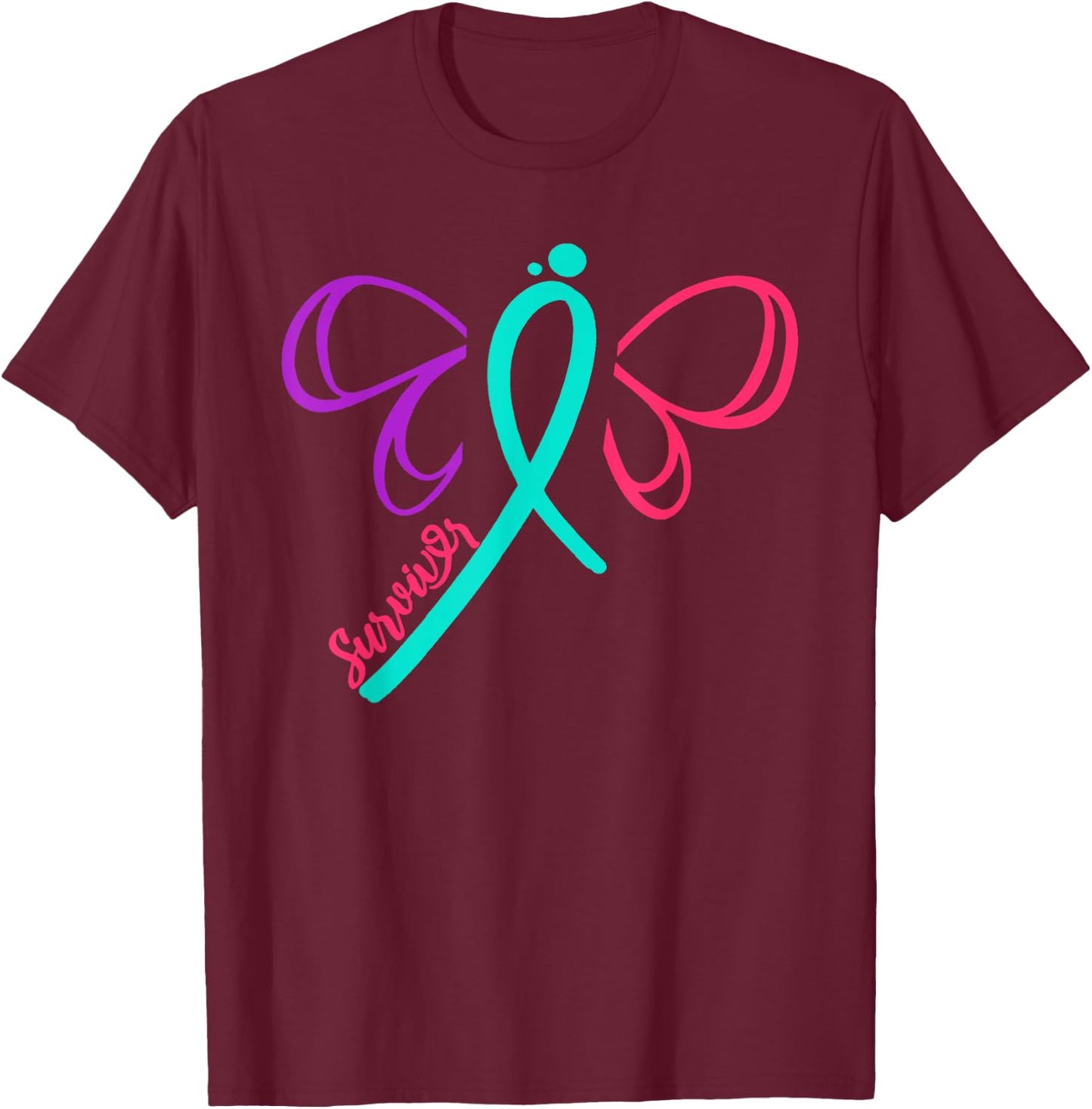 Thyroid Cancer Survivor Warrior Cancer Awareness Butterfly R T-Shirt - T-Shirt | Maroon