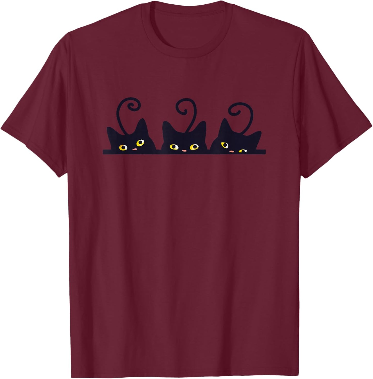 3 Black Cats Funny Cute Design Women Men Girl Boy Cat T-Shirt - T-Shirt | Maroon