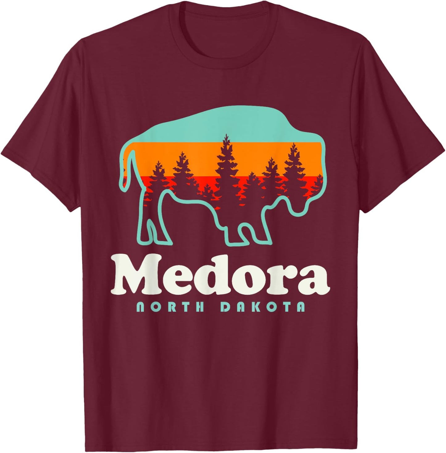 Medora North Carolina Bison Vacation Trip T-Shirt - T-Shirt | Maroon