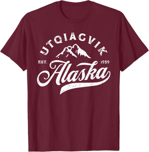 Vintage Utqiagvik Alaska AK Mountains Vacation Souvenir T-Shirt - T-Shirt | Maroon