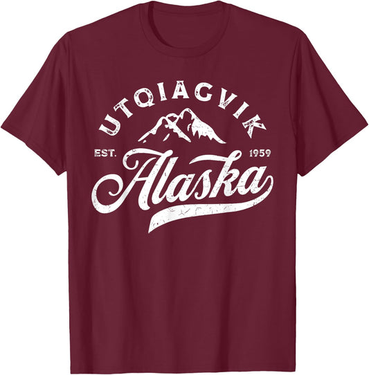 Vintage Utqiagvik Alaska AK Mountains Vacation Souvenir T-Shirt - T-Shirt | Maroon