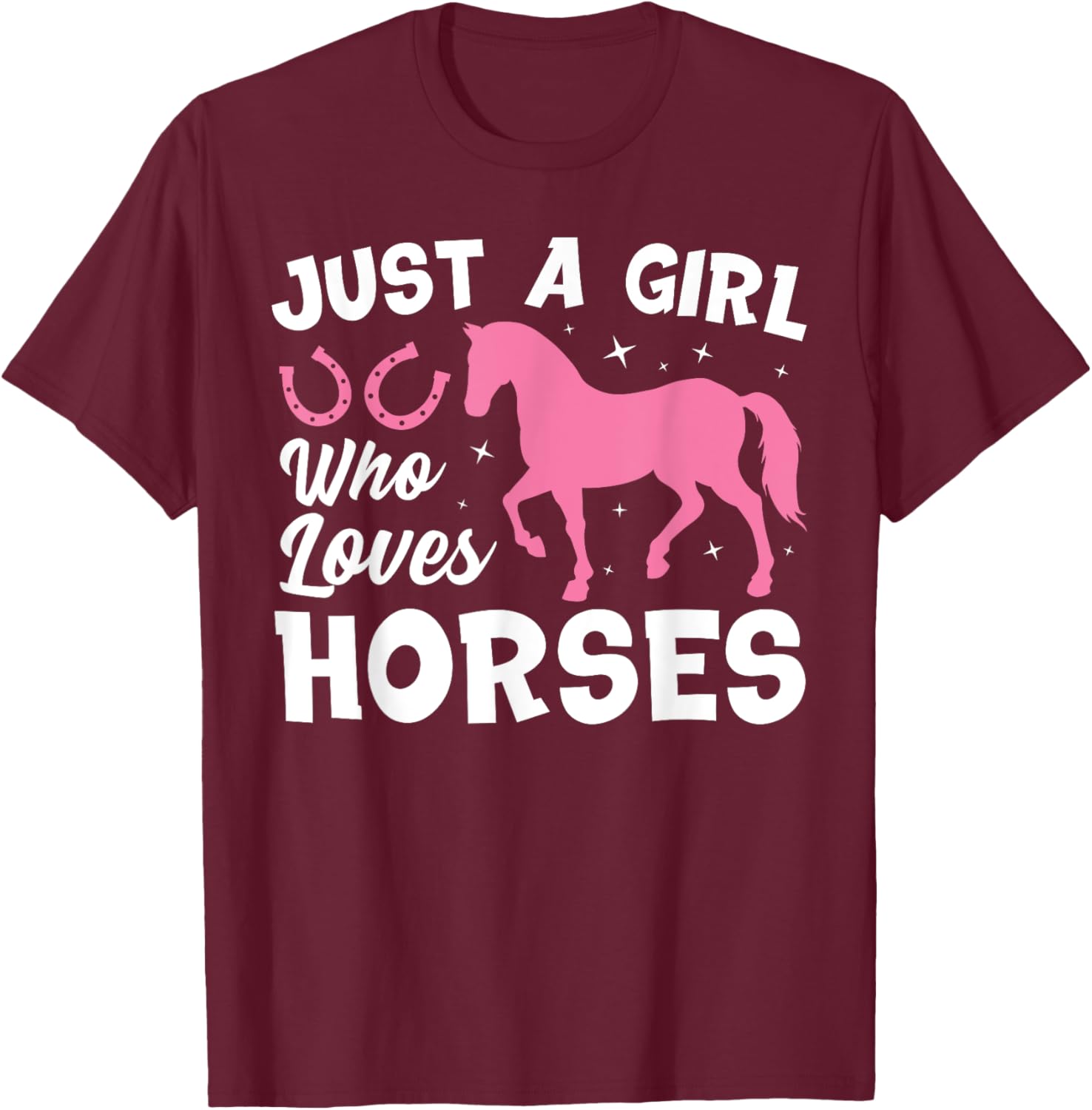 Cute Horse Design Girls Horse Riding Equestrian T-Shirt - T-Shirt | Maroon