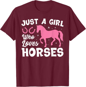 Cute Horse Design Girls Horse Riding Equestrian T-Shirt - T-Shirt | Maroon