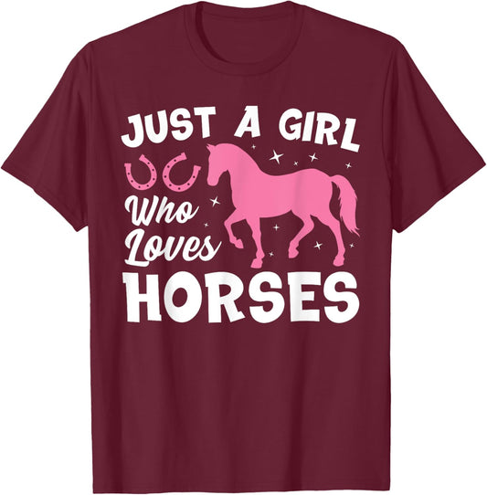 Cute Horse Design Girls Horse Riding Equestrian T-Shirt - T-Shirt | Maroon