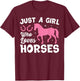 Cute Horse Design Girls Horse Riding Equestrian T-Shirt - T-Shirt | Maroon