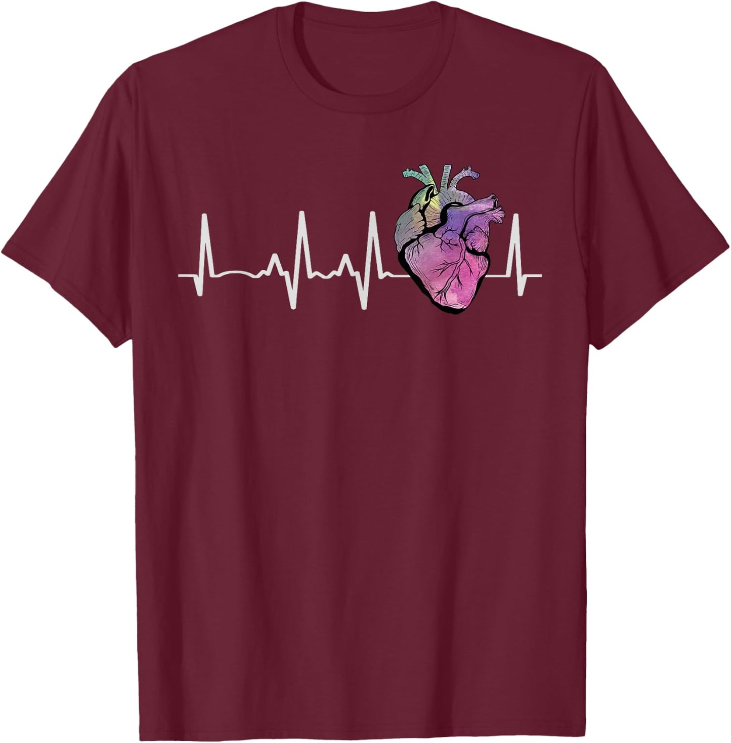 Heartbeat From Real Human Heart Medical Anatomical Graphic T-Shirt - T-Shirt | Maroon