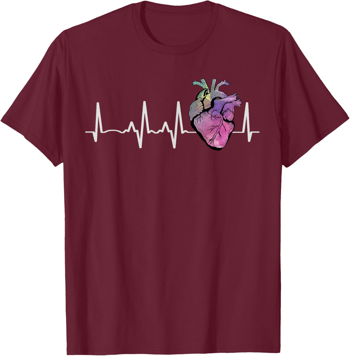 Heartbeat From Real Human Heart Medical Anatomical Graphic T-Shirt - T-Shirt | Maroon