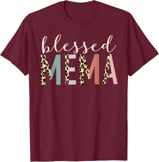 Blessed Mema Cute Leopard Print T-Shirt - T-Shirt | Maroon