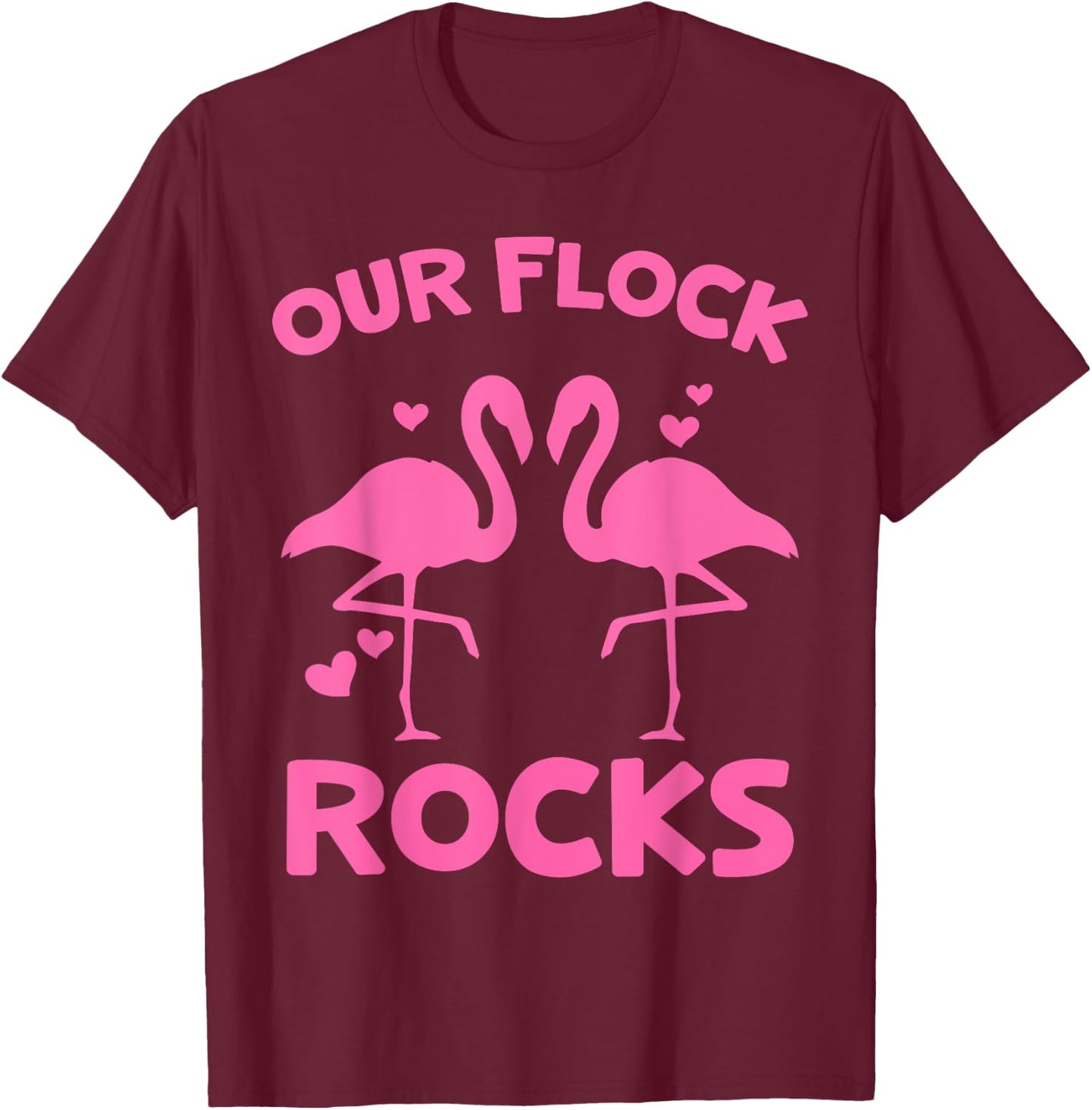Our Flock Rocks Flamingo Matching Family Vacation Group T-Shirt - T-Shirt | Maroon