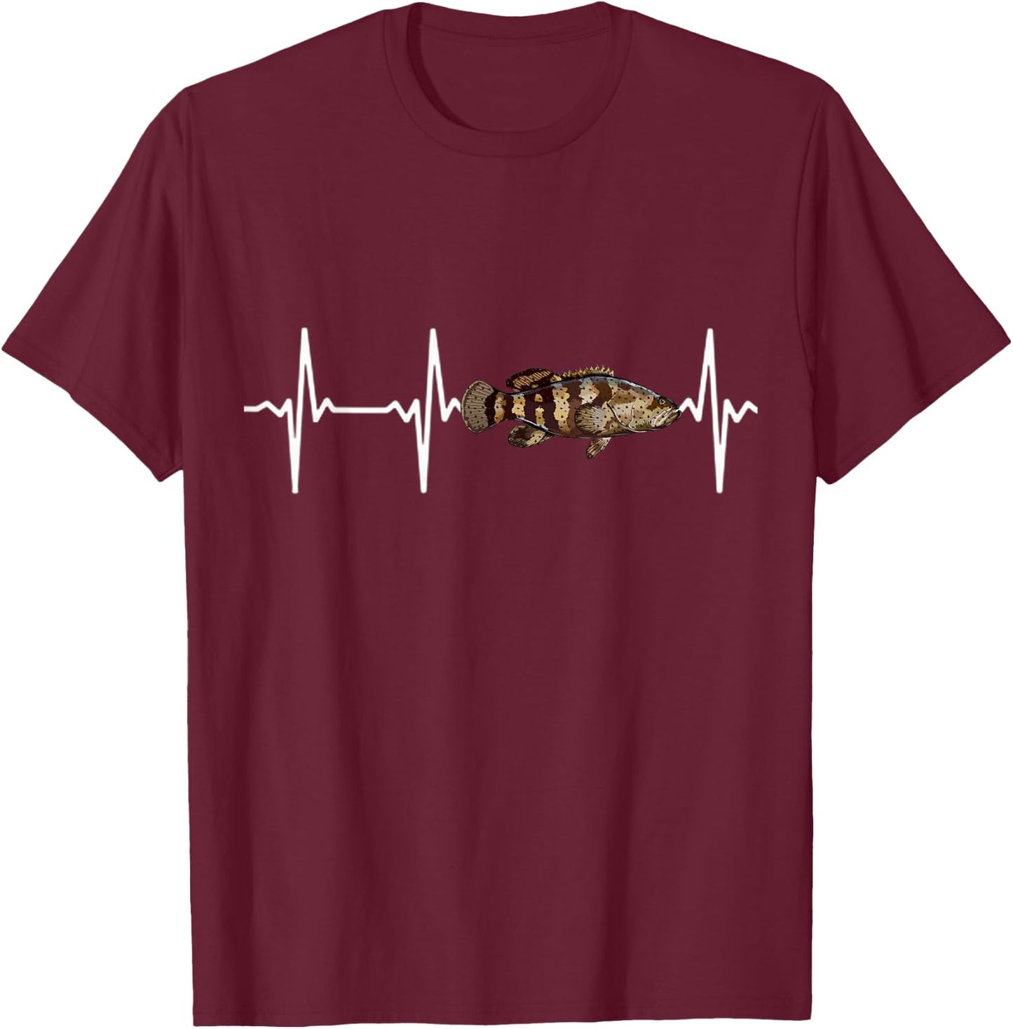 Goliath Grouper Heartbeat For Saltwater Fish Fishing Lovers T-Shirt - T-Shirt | Maroon