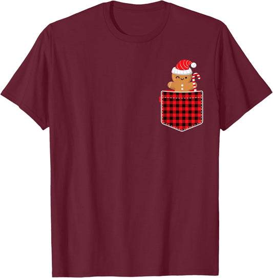 Red Plaid Gingerbread Cookie in Pocket Buffalo Christmas T-Shirt - T-Shirt | Maroon