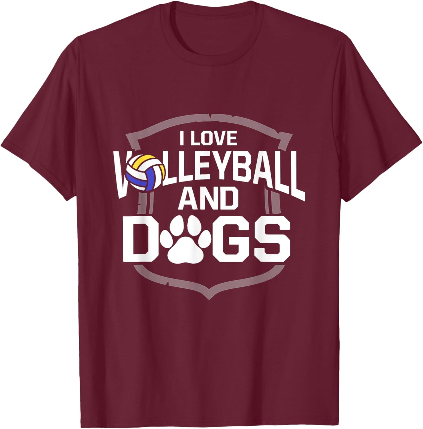 I Love Volleyball And Dogs Cute Spiker Blocker Setter T-Shirt - T-Shirt | Maroon