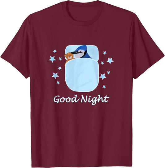 Blue Jay Teddy Bear Good Night Pyjamas Bird Biologist T-Shirt - T-Shirt | Maroon