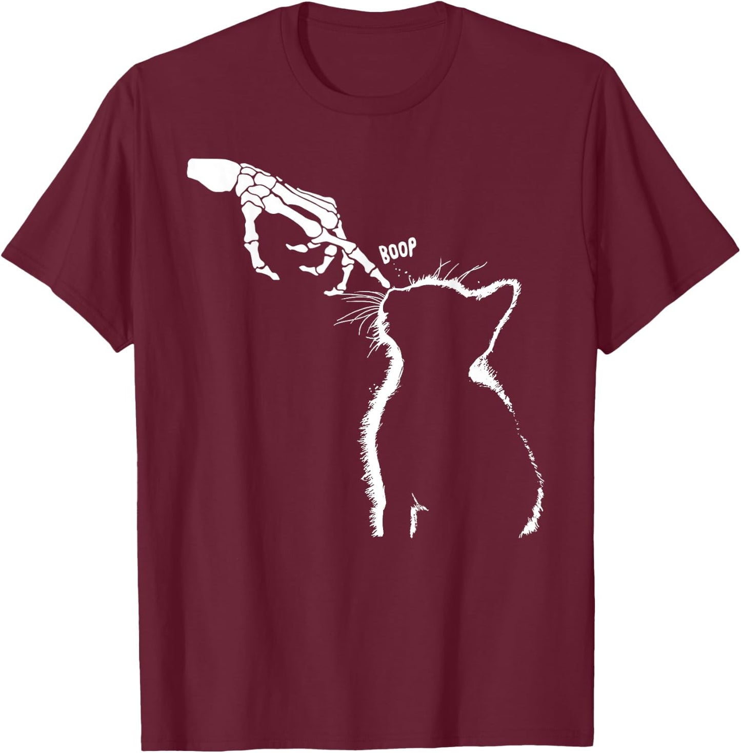 Cat Halloween Costume Funny Skeleton Hand Boop Cat Nose Pet Men Women Kids T-Shirt - T-Shirt | Maroon