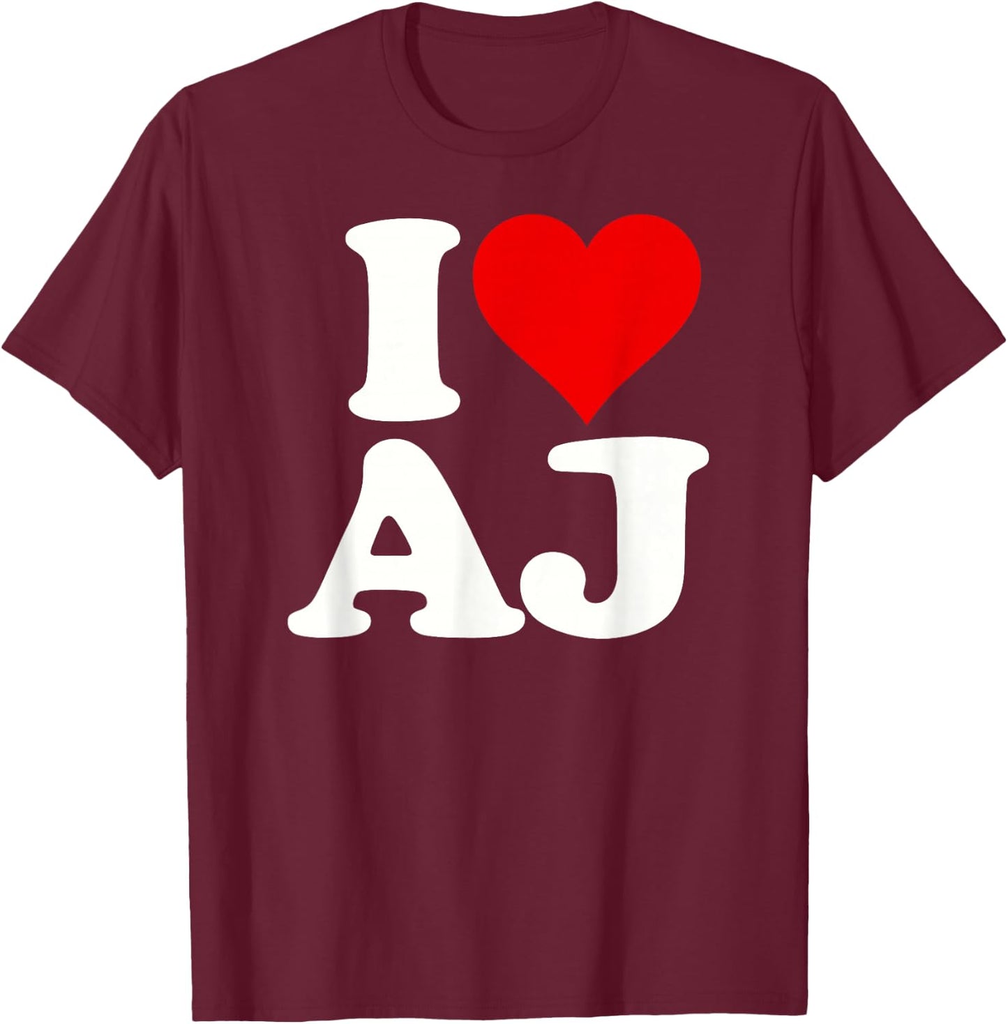 I Love Heart Aj A.j. a J Initals Monogram Name Nickname T-Shirt - T-Shirt | Maroon