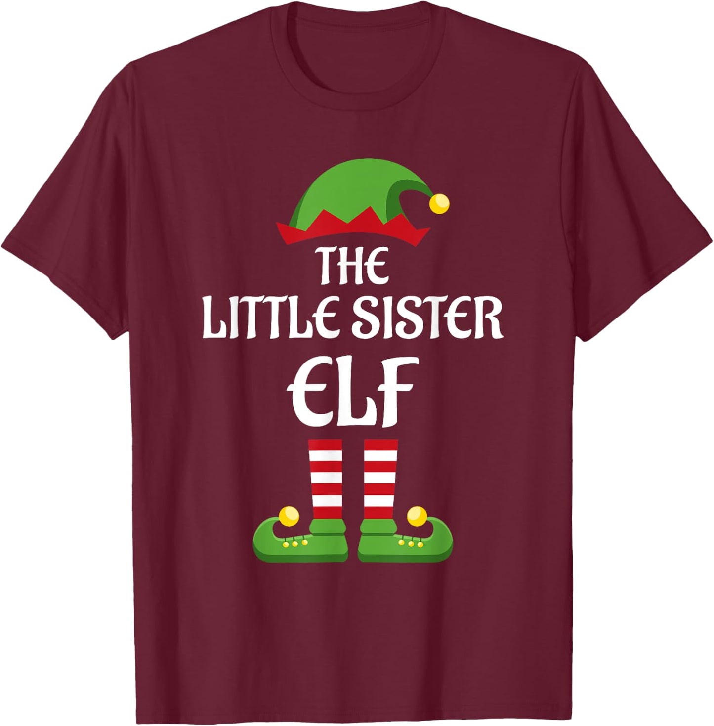 Little Sister Elf Family Matching Group Christmas T-Shirt - T-Shirt | Maroon