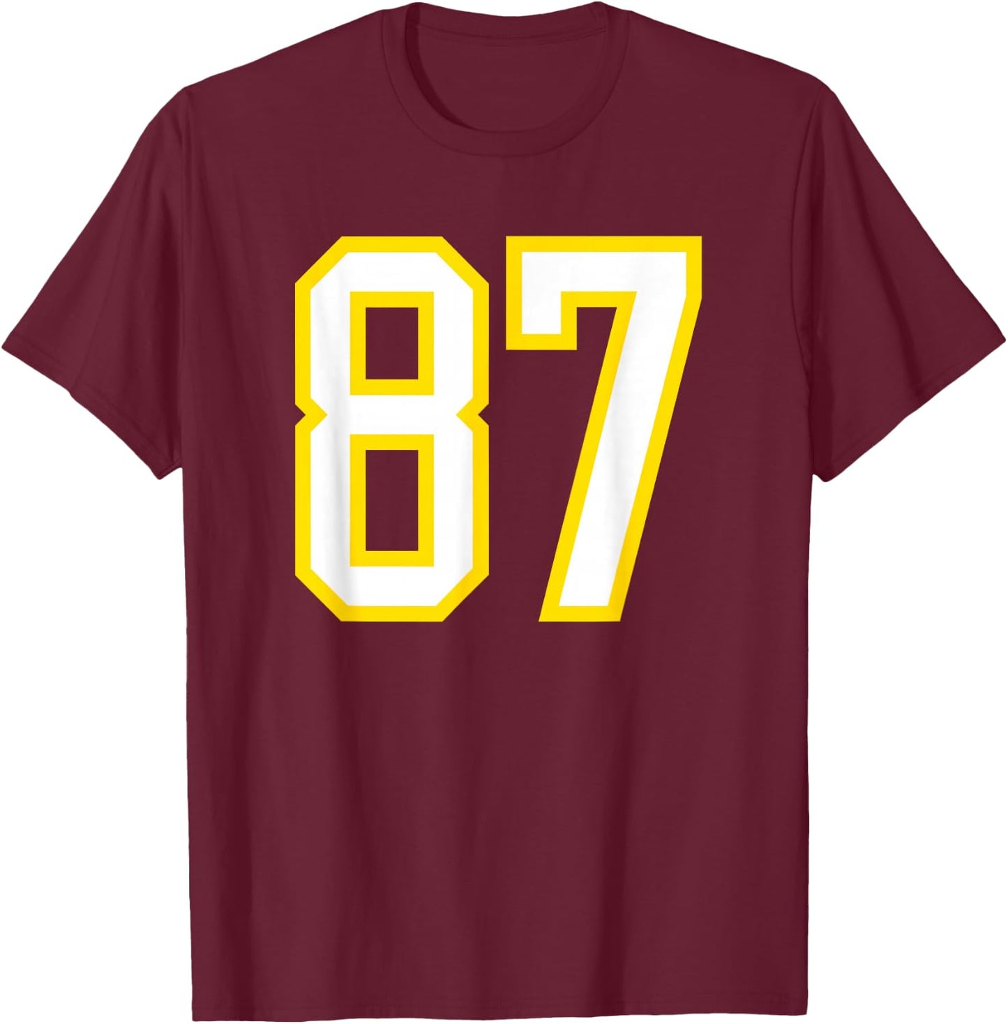 Yellow White Sports Team Number 87 T-Shirt - T-Shirt | Maroon