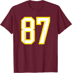 Yellow White Sports Team Number 87 T-Shirt - T-Shirt | Maroon