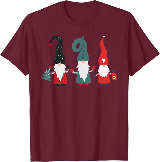 Nordic Christmas Gnomes, Hygge Holiday, Cute Gnomes, Gnome T-Shirt - T-Shirt | Maroon