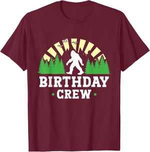 Bigfoot Party Supplies Sasquatch Birthday Crew T-Shirt - T-Shirt | Maroon