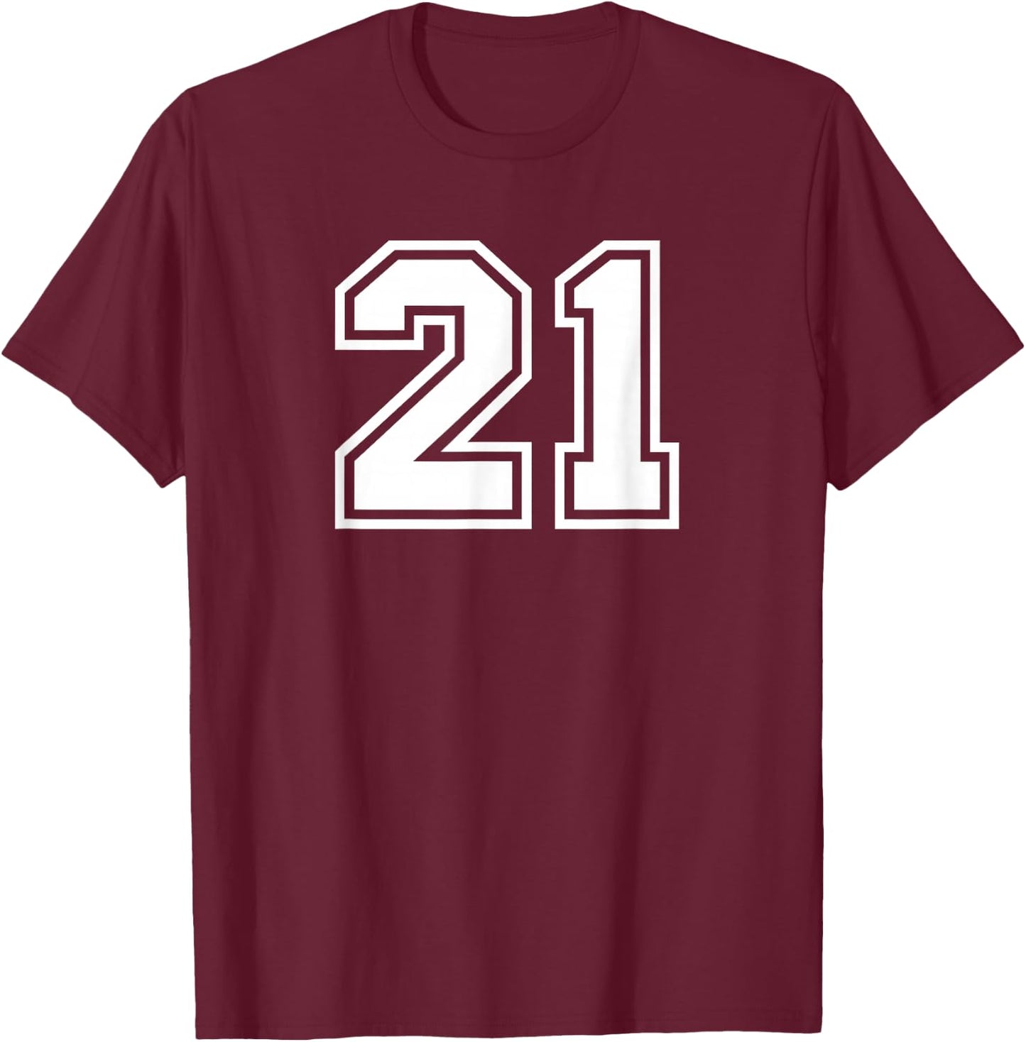 Number #21 Sport White Number T-Shirt - T-Shirt | Maroon
