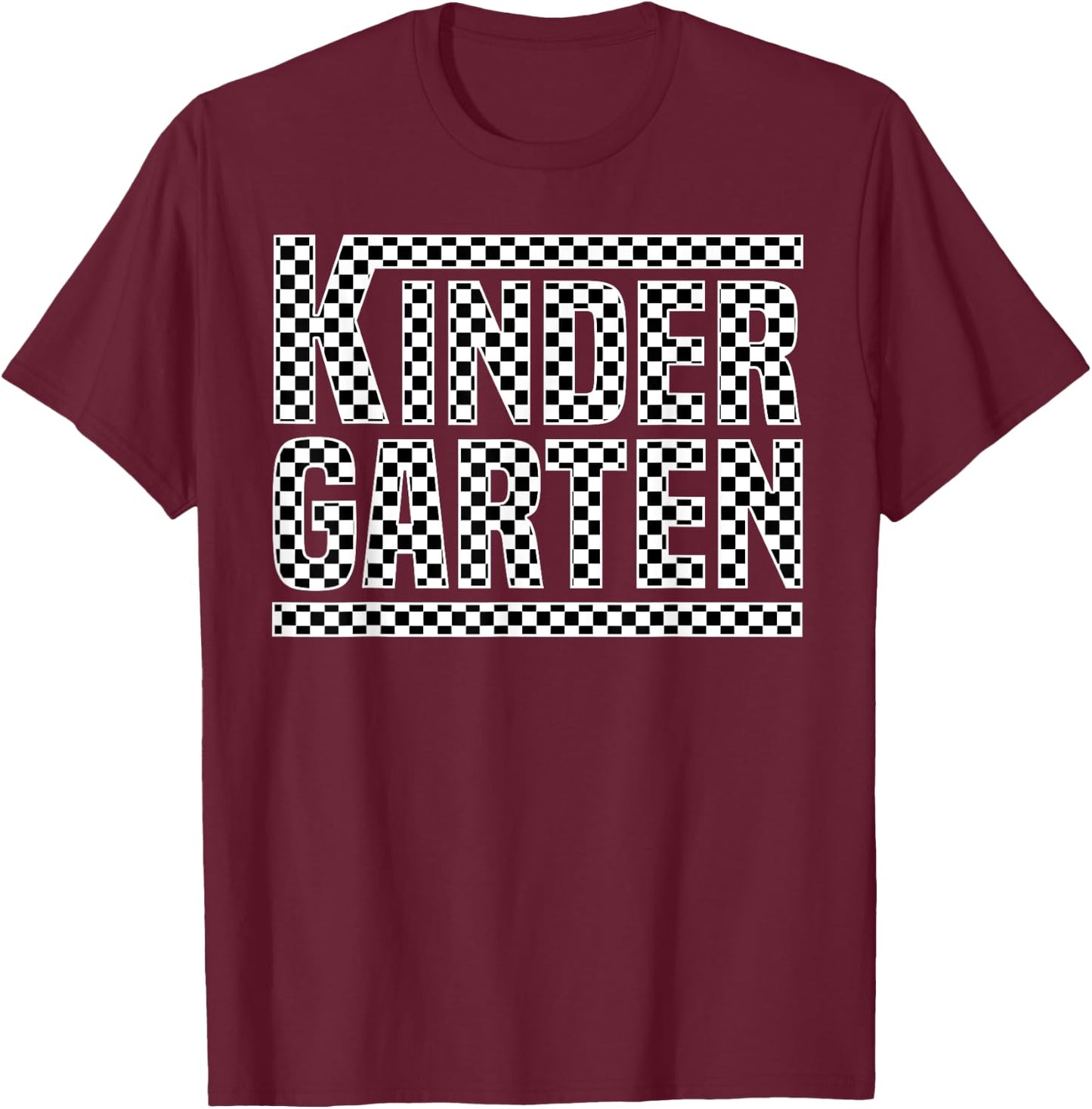 Checkered Kindergarten Back to School Boy Girls Kids Teacher T-Shirt - T-Shirt | Maroon