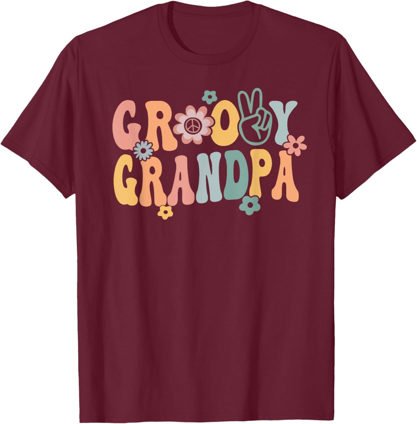 Groovy Grandpa Retro Opa Matching Family 1st Birthday Party T-Shirt - T-Shirt | Maroon
