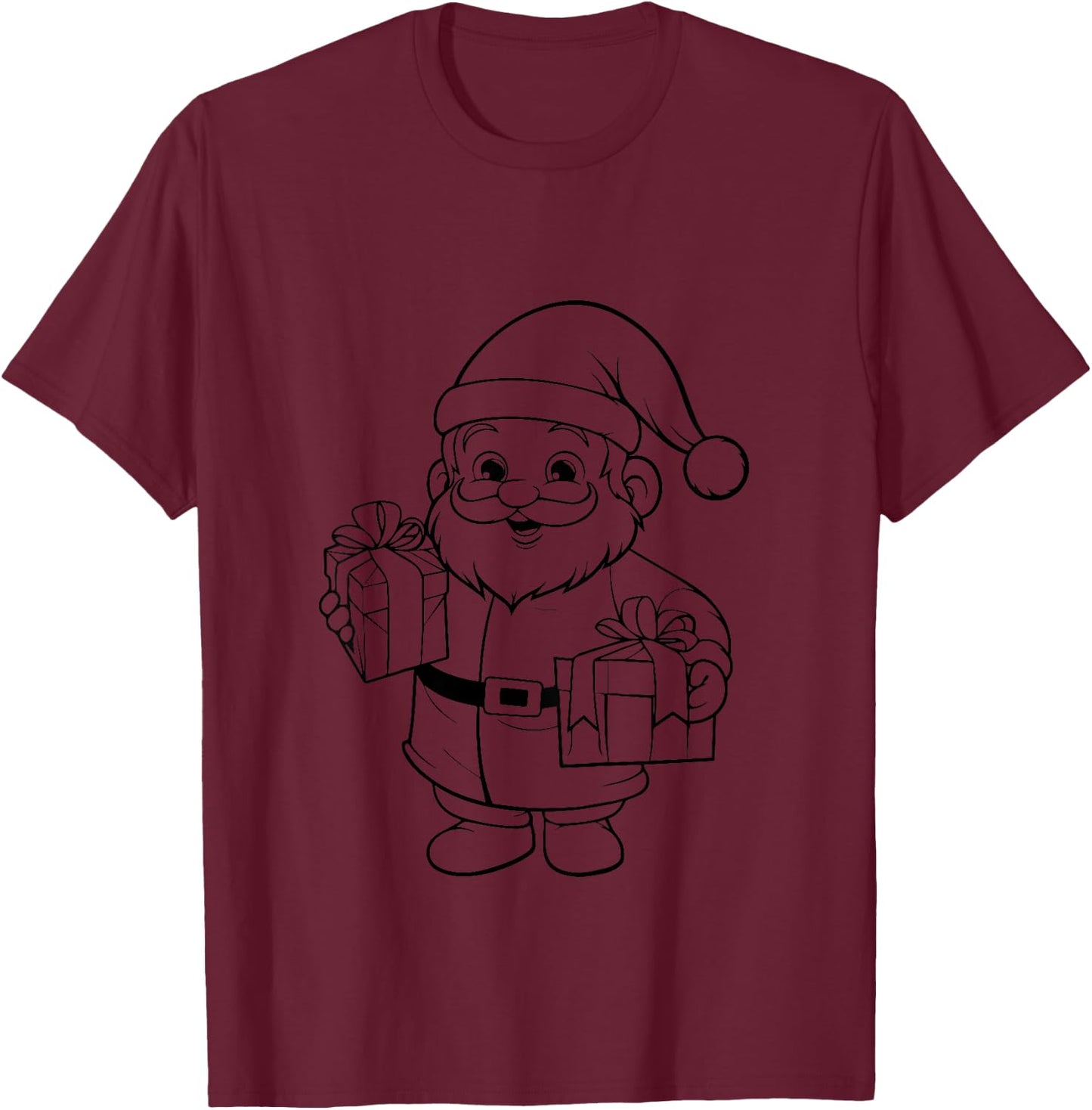 Kids Coloring shirt for Kids Christmas , Cute Santa color in T-Shirt - T-Shirt | Maroon