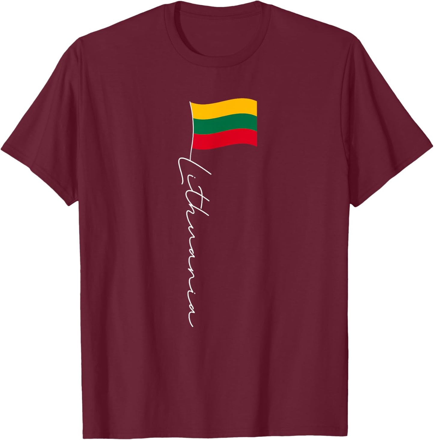 Lithuania Signature Flag Pole White - Lithuanian Flag T-Shirt - T-Shirt | Maroon