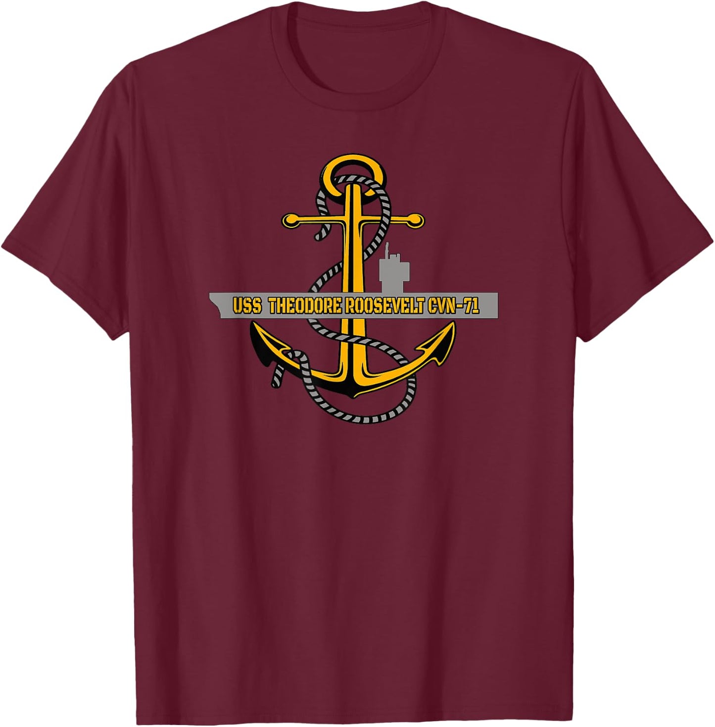 Aircraft Carrier USS Theodore Roosevelt CVN-71 Front&Back T-Shirt - T-Shirt | Maroon