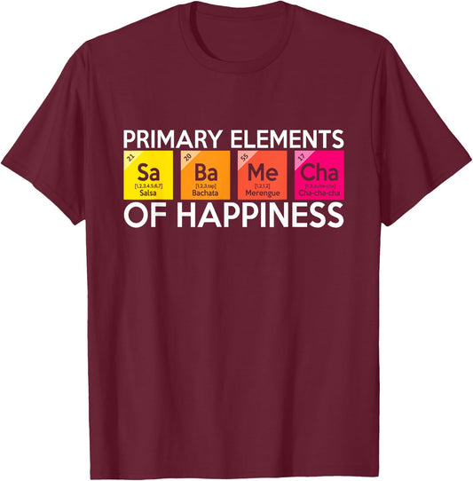 Latin Dance SaBaMeCha Elements Of Happiness Salsa T-Shirt - T-Shirt | Maroon