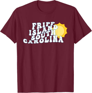 Fripp Island South Carolina SC Retro Wavy Vacation Souvenir T-Shirt - T-Shirt | Maroon